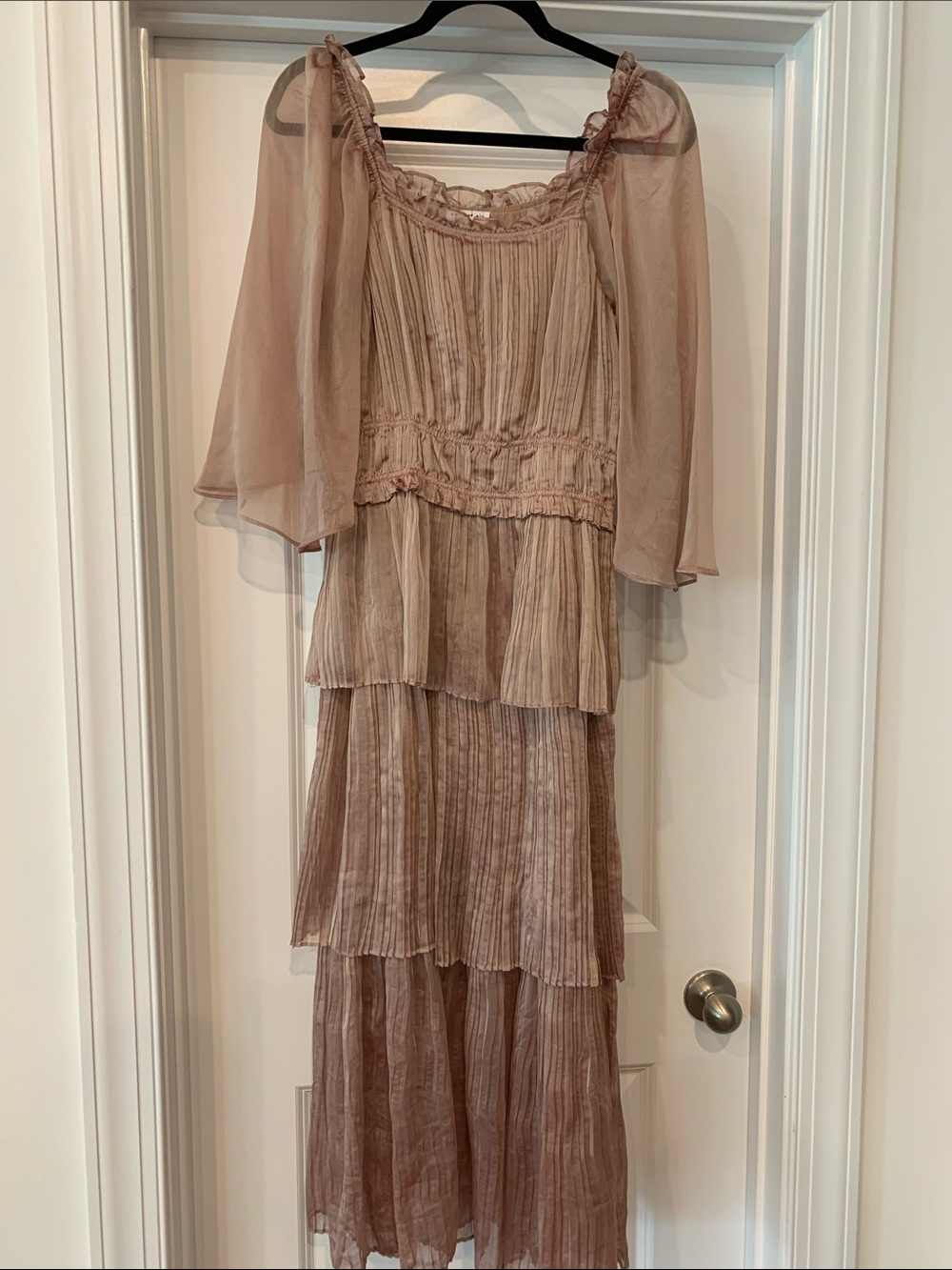 Current Air Tiered Maxi Dress in Blush Taupe M lined to knee
